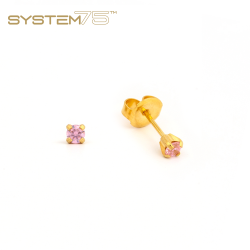 Brinco Adulto Zircônia Rosa 3mm Dourado